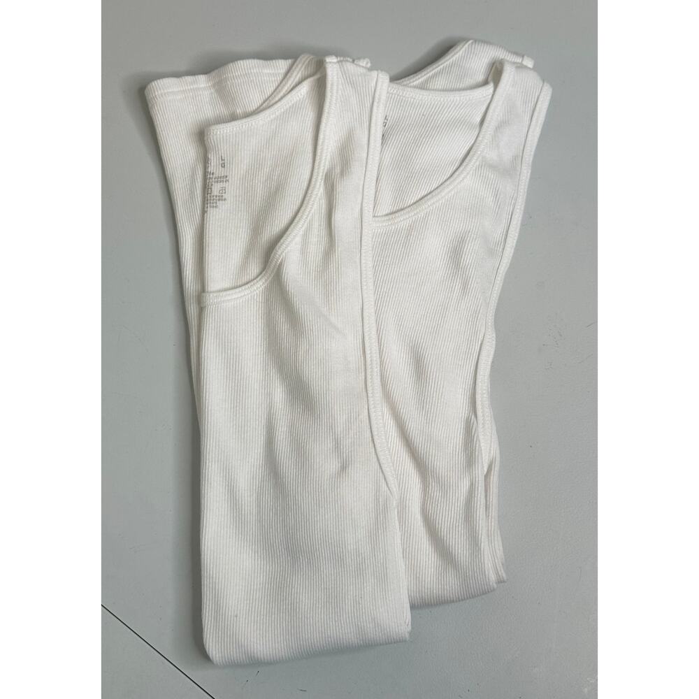 Fruit of the Loom 2 Pack‎ White Ribbed Tank Tops Scoop Neck Size L A-Shirt Basic